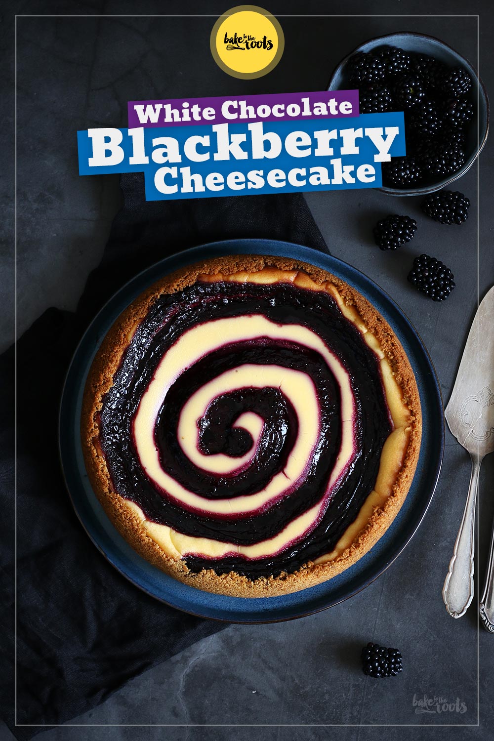 White Chocolate Blackberry Swirl Cheesecake | Bake to the roots
