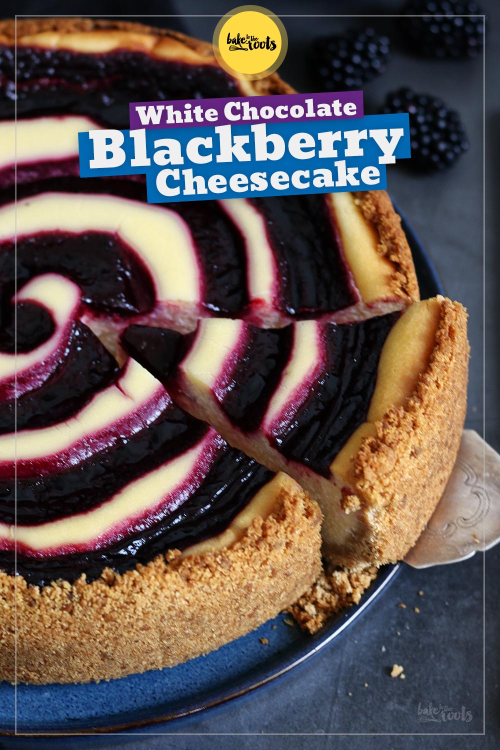 White Chocolate Blackberry Swirl Cheesecake | Bake to the roots