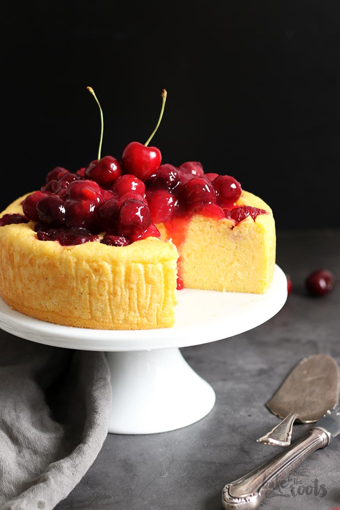Lemon Ricotta Polenta Cake with Cherries | Bake to the roots