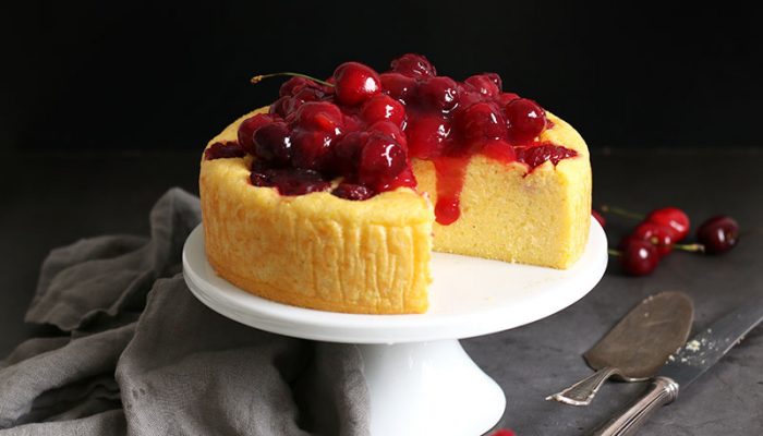 Lemon Ricotta Polenta Cake with Cherries | Bake to the roots