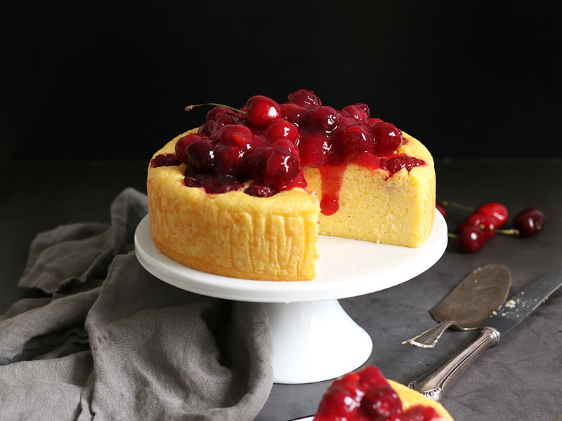 Lemon Ricotta Polenta Cake with Cherries | Bake to the roots