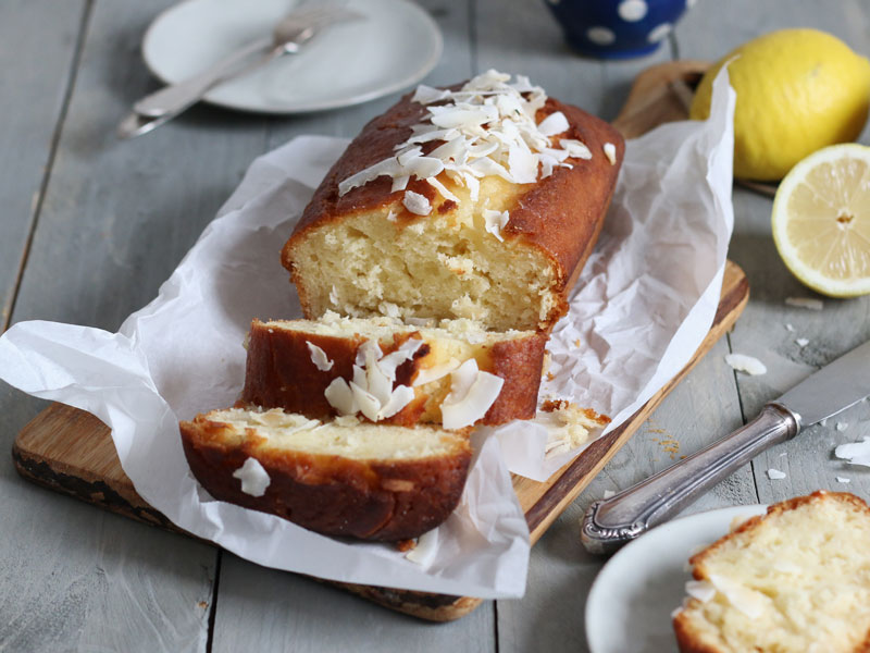 Sugar-Free Lemon Coconut Drizzle Cake | Bake to the roots