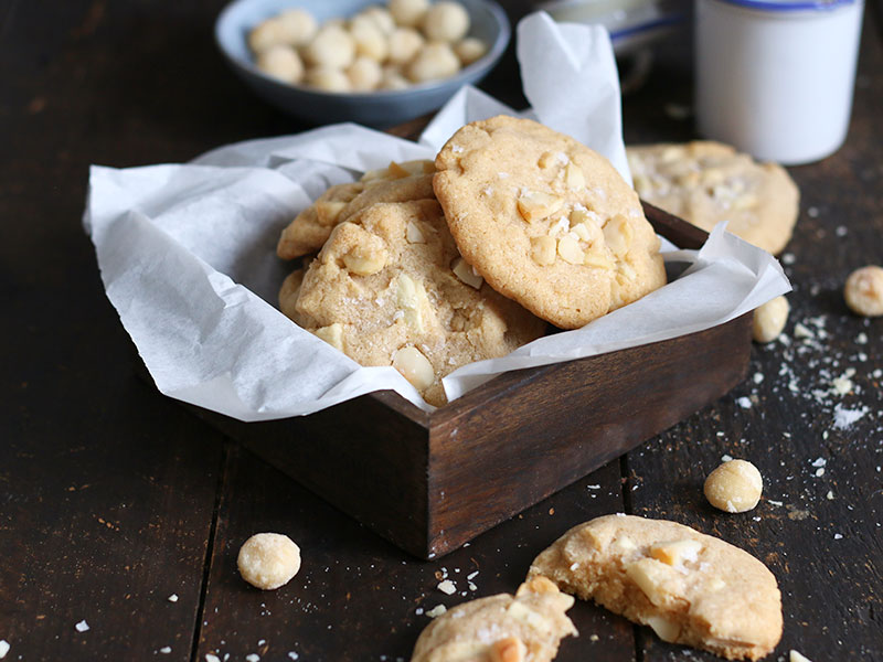 Salted White Chocolate Macadamia Cookies | Bake to the roots