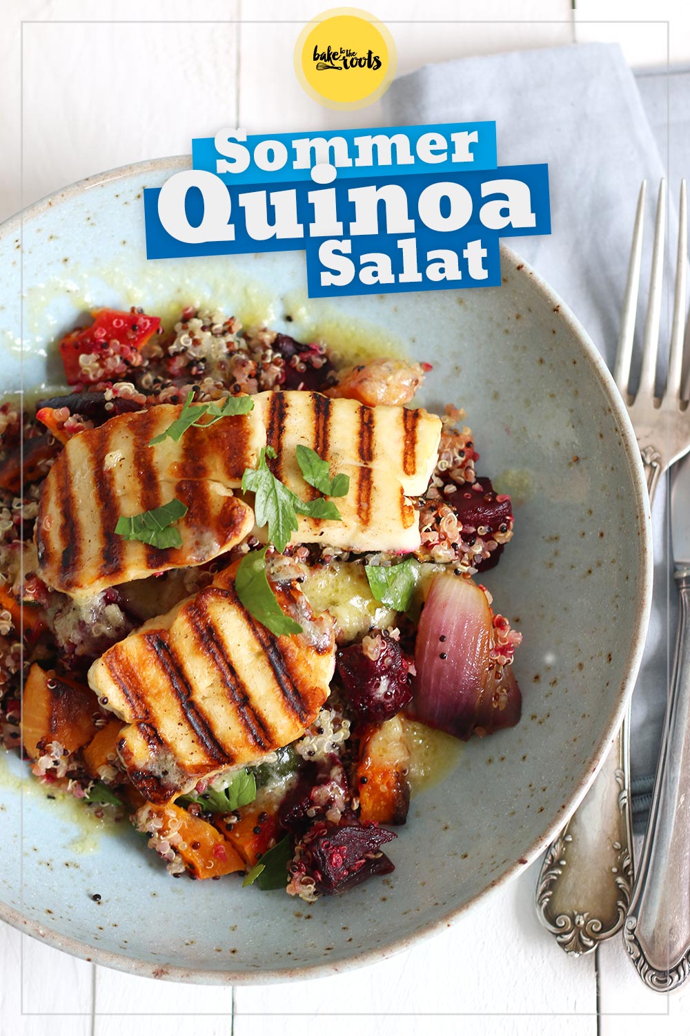 Quinoa Sommersalat mit geröstetem Gemüse & Halloumi | Bake to the roots