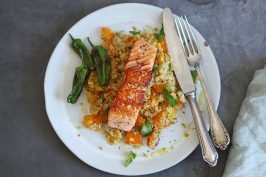 Salmon with Roasted Pepper Quinoa Salad | Bake to the roots