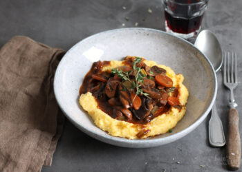 Mushroom Bourguignon with Polenta | Bake to the roots