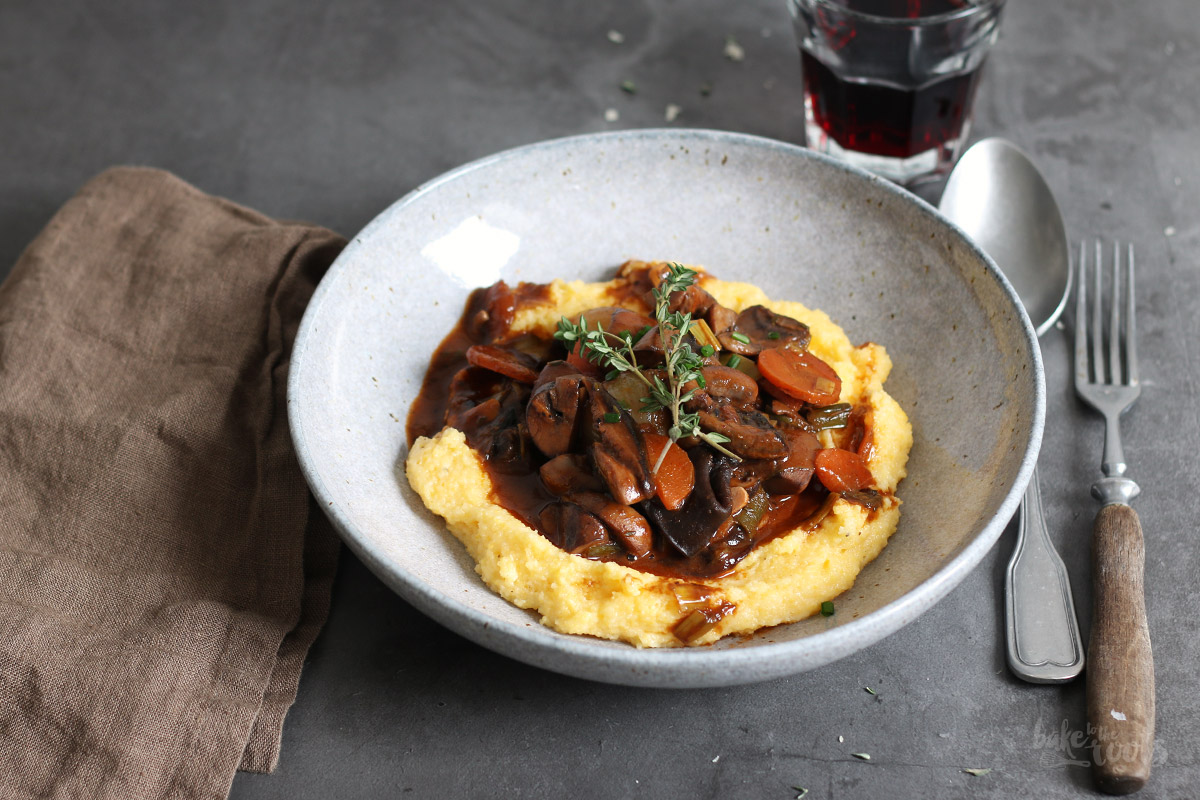 Mushroom Bourguignon with Polenta | Bake to the roots