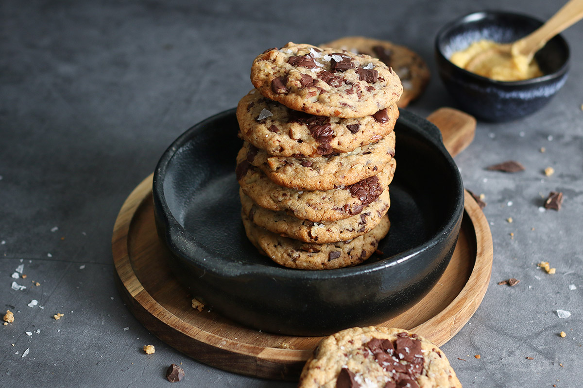 Miso Pecan Chocolate Chip Cookies | Bake to the roots