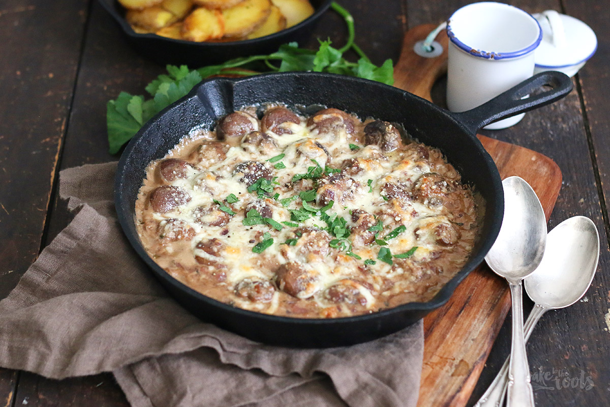 Rahm-Champignons mit Bratkartoffeln | Bake to the roots