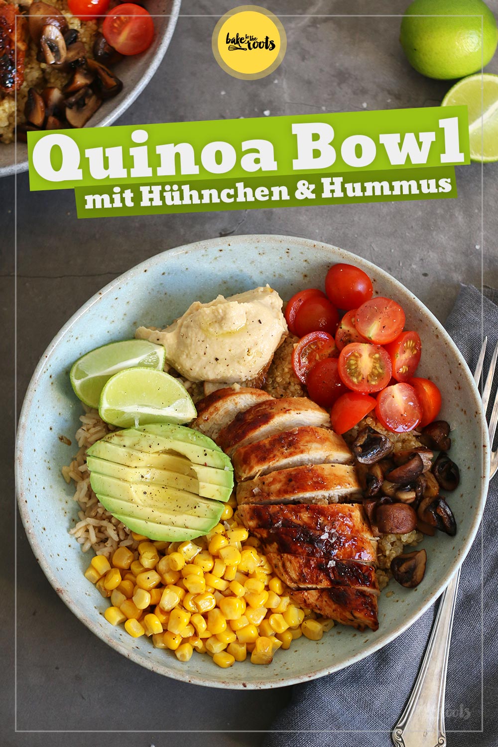 Quinoa Bowl mit Hühnchen und Hummus | Bake to the roots