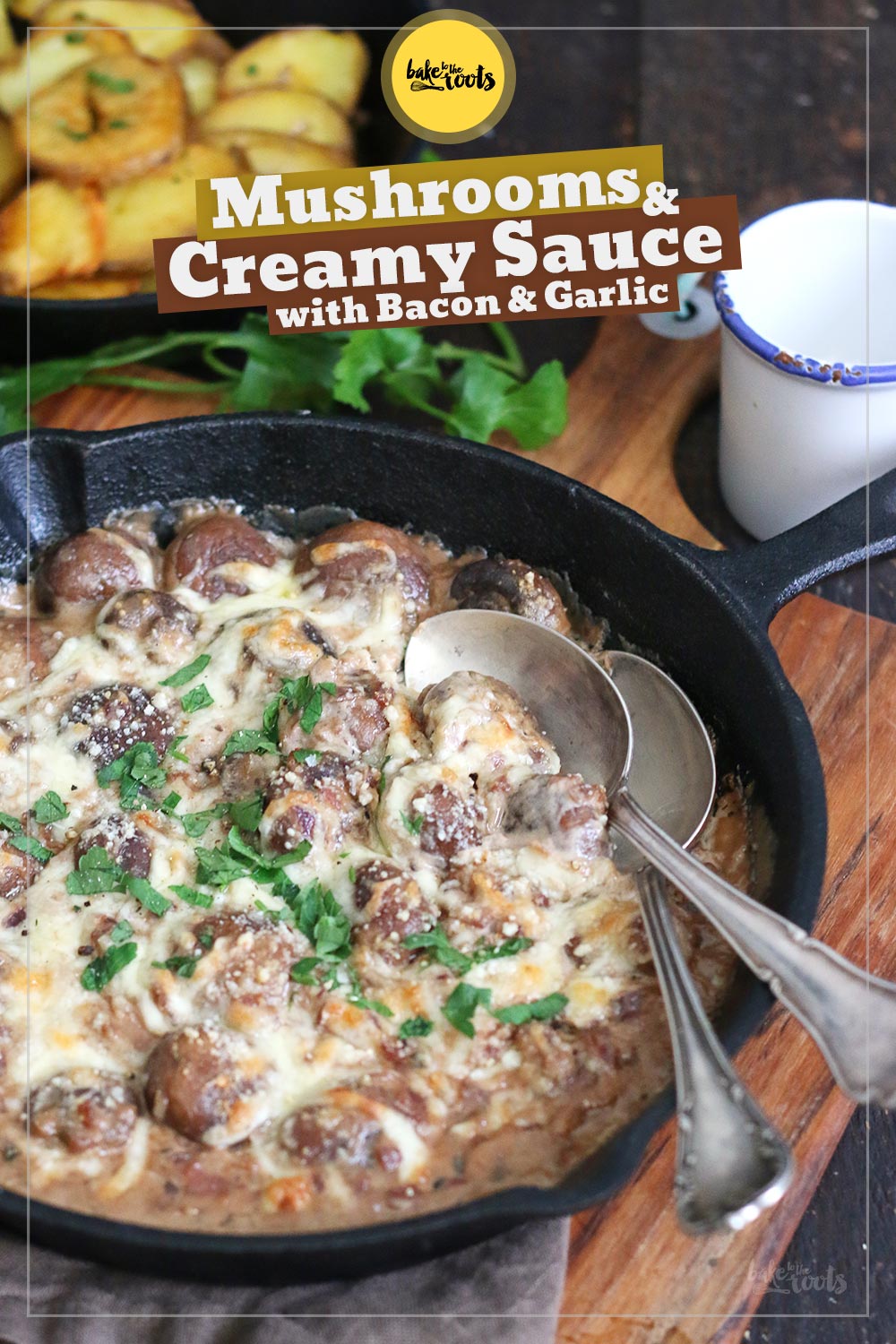 Mushrooms in a Creamy Sauce with Bacon & Garlic | Bake to the roots