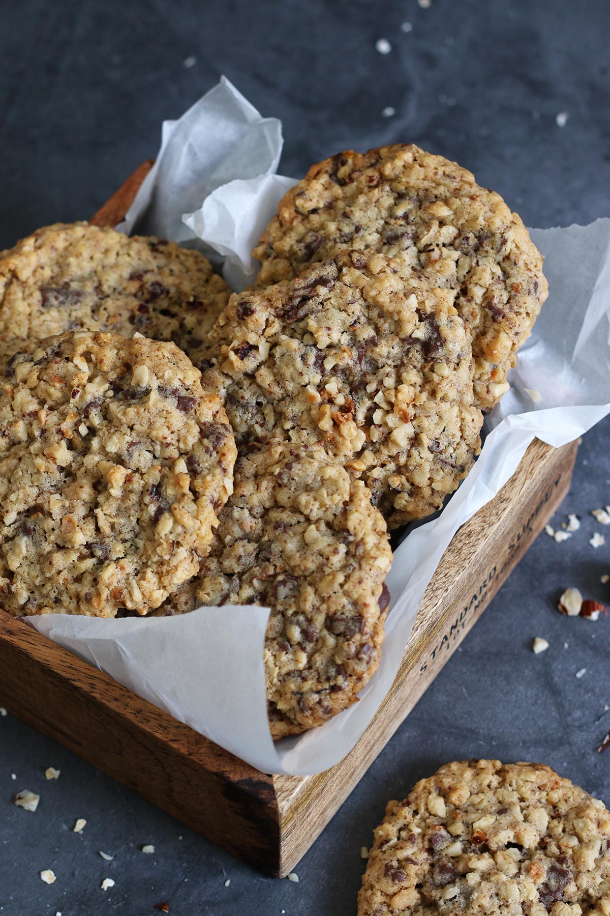 Oat Hazelnut Chocolate Chip Cookies | Bake to the roots