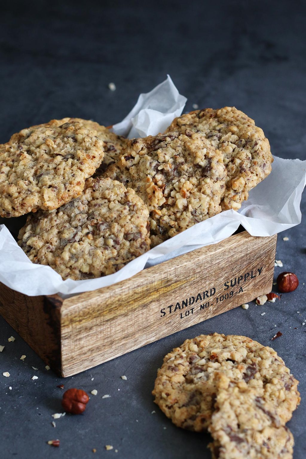 Oatmeal Hazelnut Chocolate Chip Cookies Bake to the roots