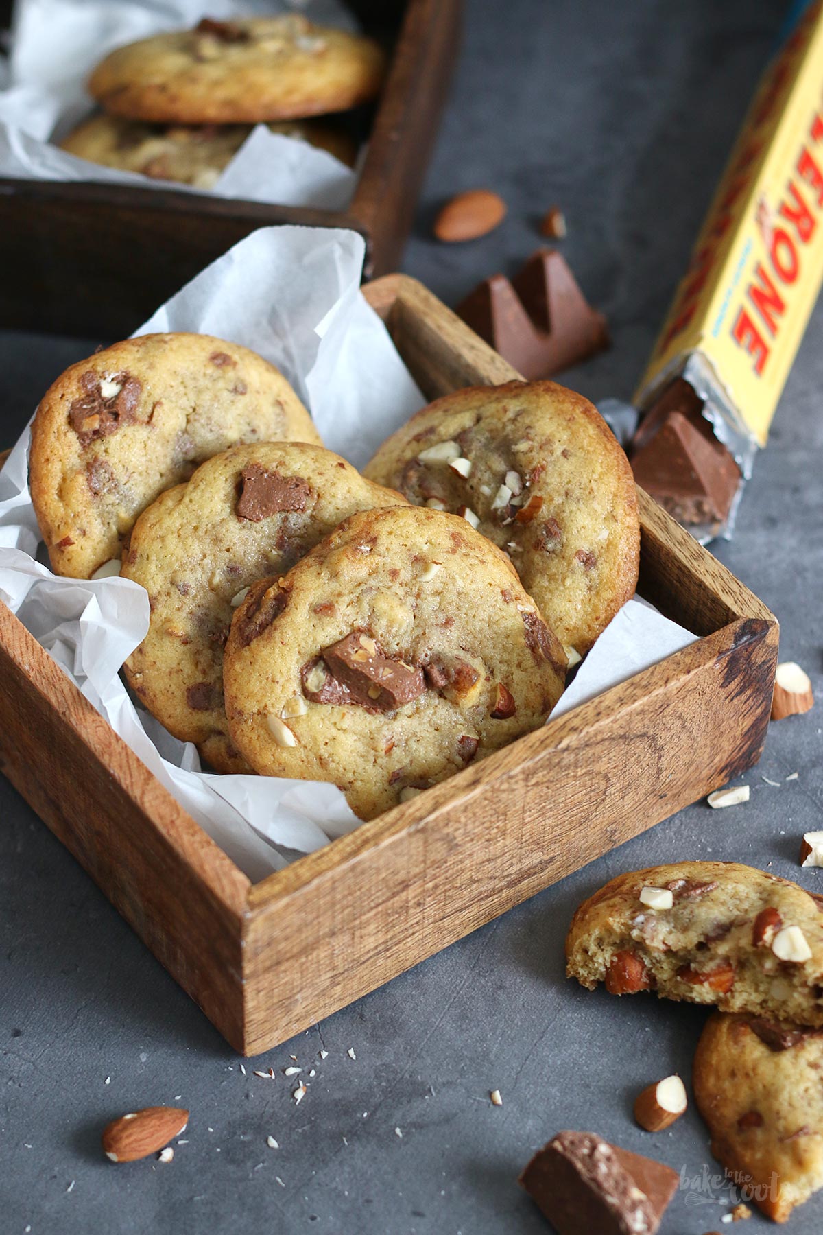 Toblerone Crunchy Almond Cookies | Bake to the roots