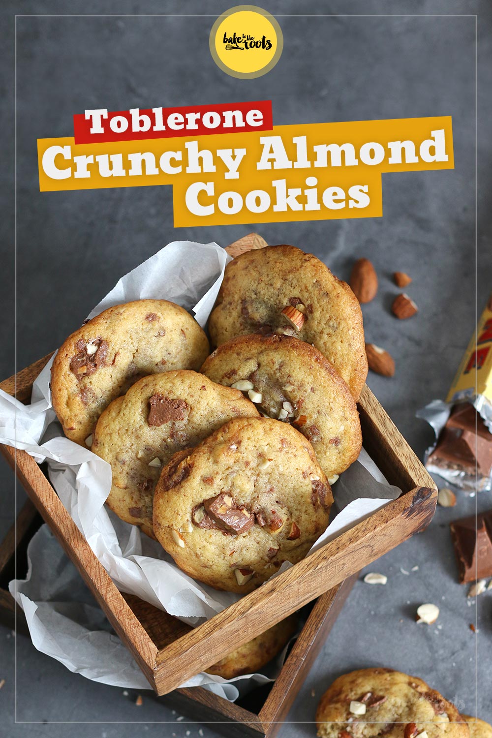Toblerone Crunchy Almond Cookies | Bake to the roots