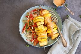 Salmon Skewers with Peanut Sauce and Vietnamese Noodle Salad | Bake to the roots