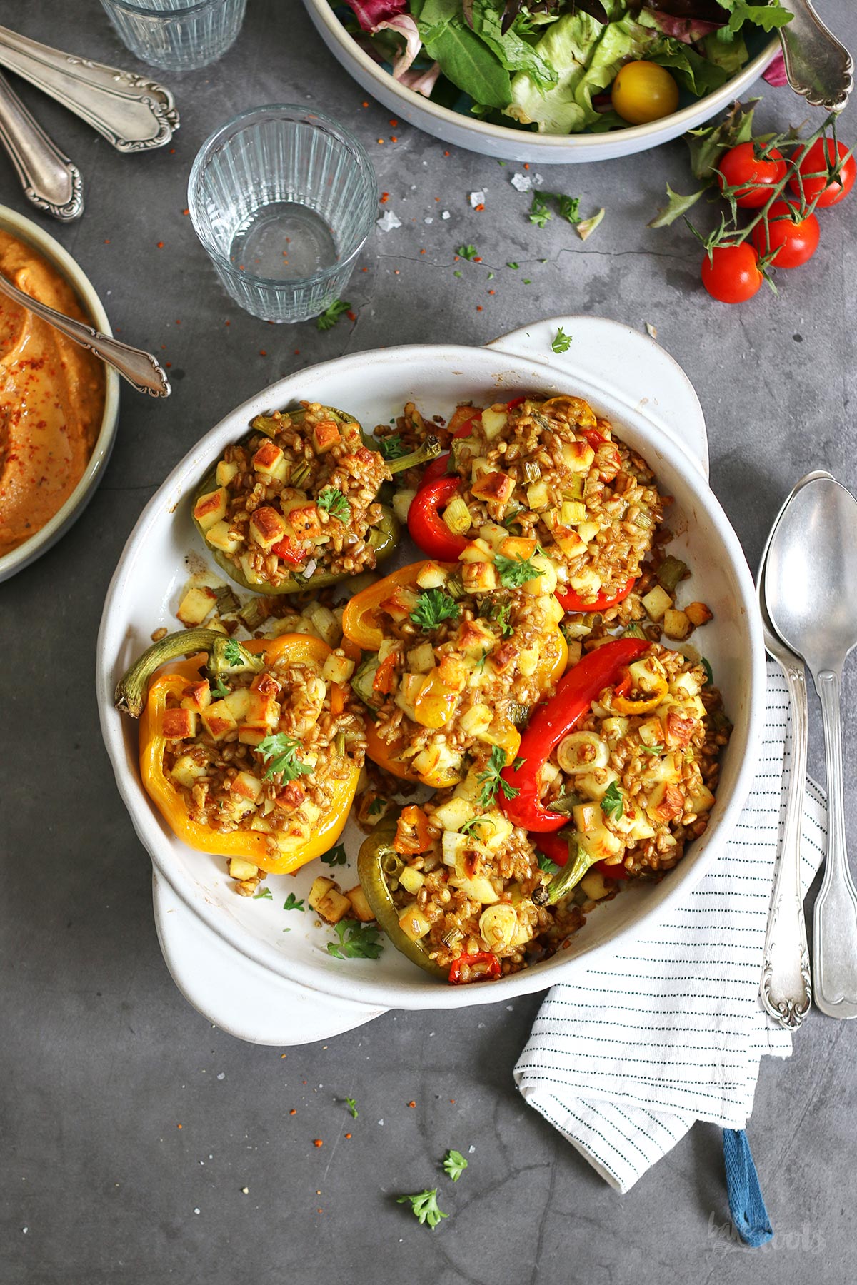 Stuffed Bell Peppers with Halloumi and Spelt | Bake to the roots