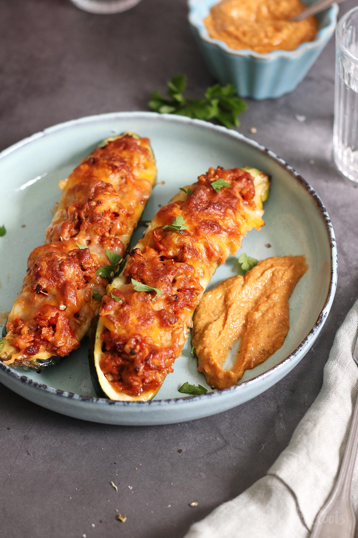 Vegan Zucchini Boats with Spelt & Fake Meat