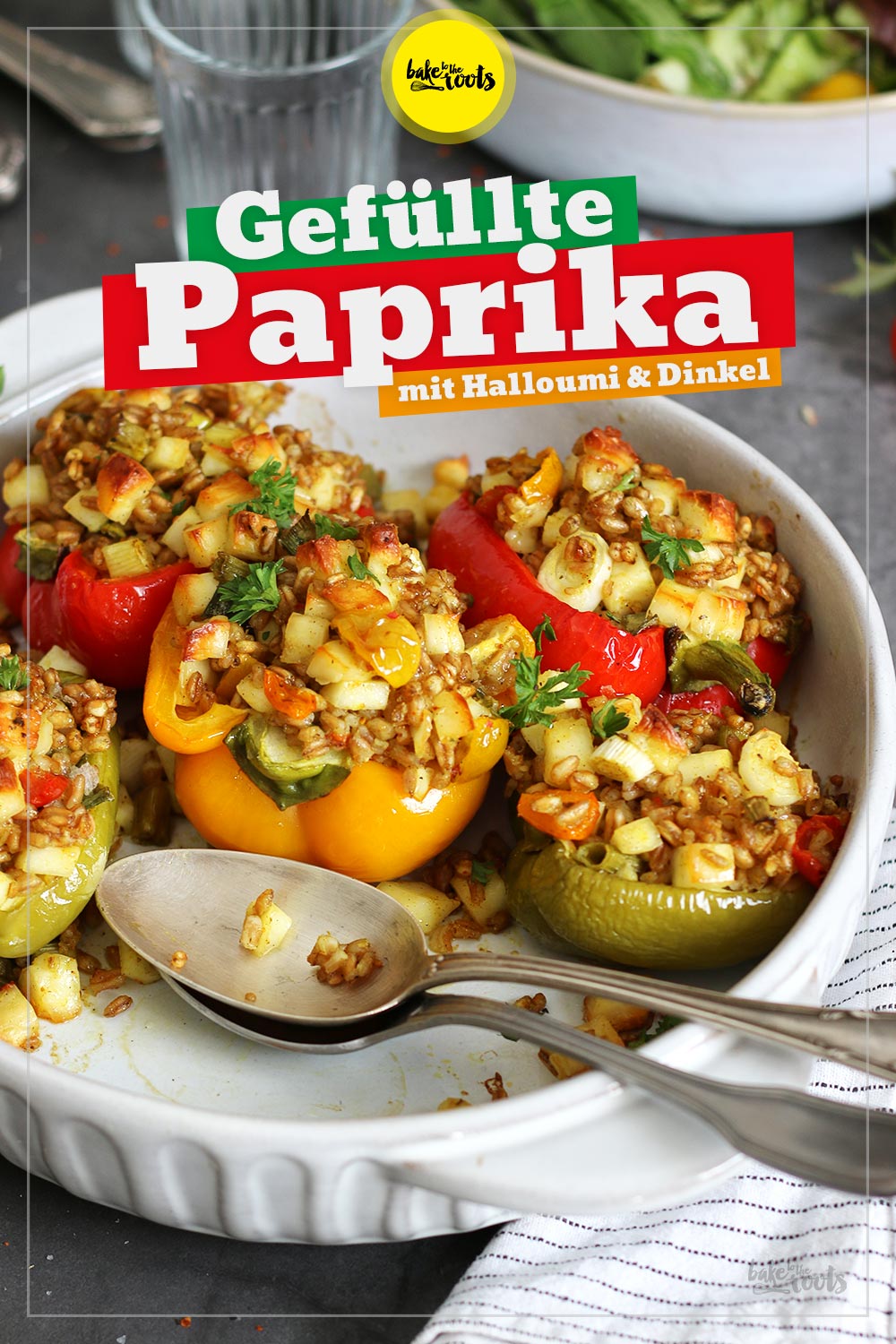 Gefüllte Paprika mit Halloumi und Dinkel | Bake to the roots