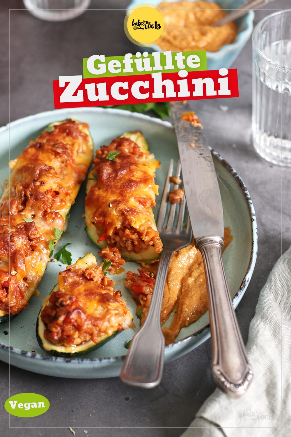 Vegane Gefüllte Zucchini mit Dinkel & Veggie Meat | Bake to the roots