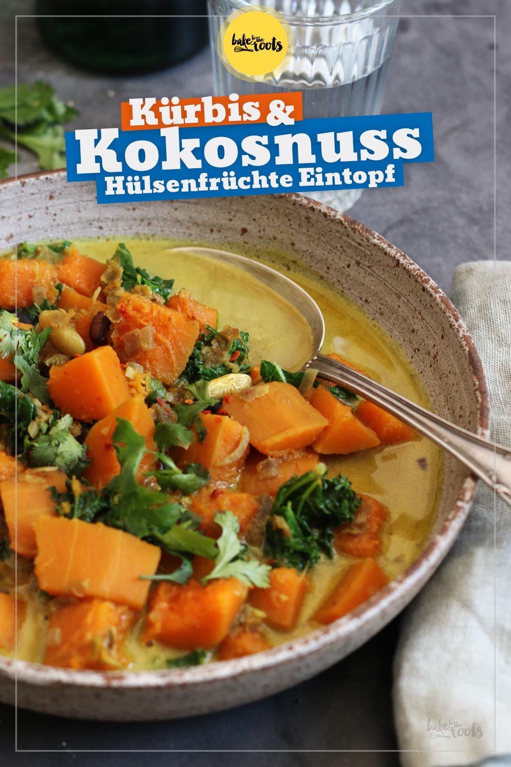 Kokosnuss Kürbis Hülsenfrüchte Eintopf mit Grünkohl (vegan) | Bake to the roots