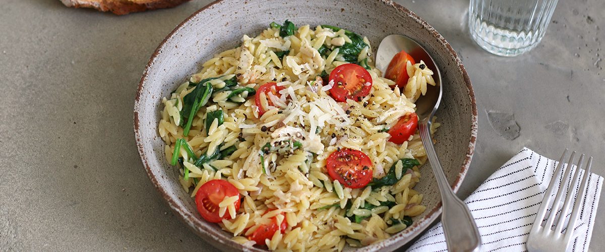 Creamy One-Pot Orzo with Leftover Chicken | Bake to the roots