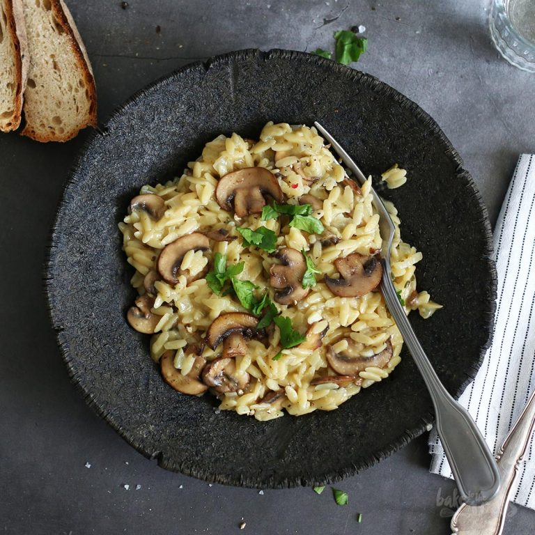 Creamy Risoni with Mushrooms Bake to the roots