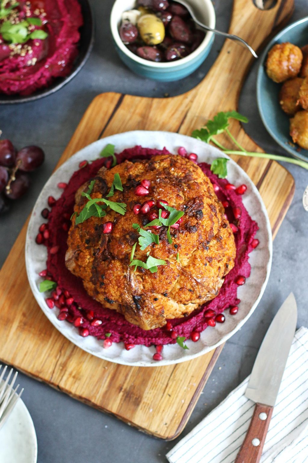 Harissa Roasted Cauliflower with Hummus Bake to the roots