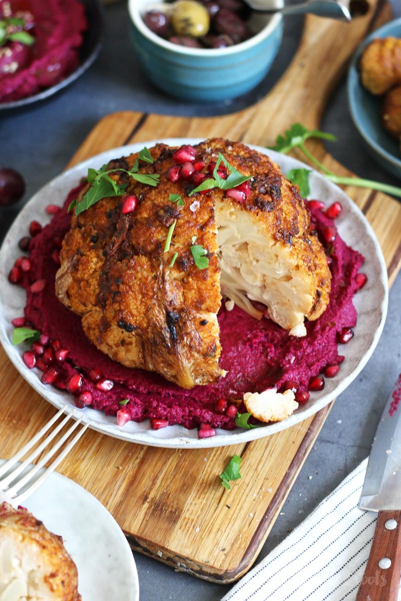 Harissa Roasted Cauliflower with Hummus Bake to the roots