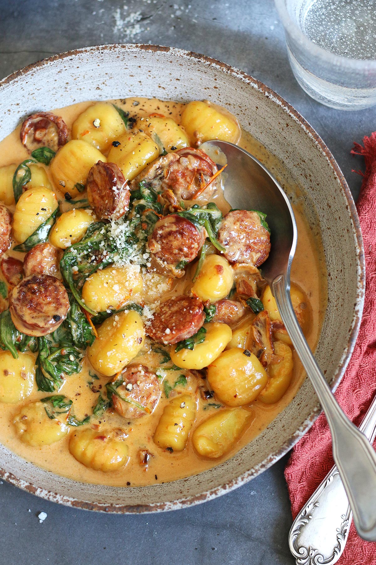 Gnocchi with Chorizo, Sun-Dried Tomatoes & Spinach | Bake to the roots