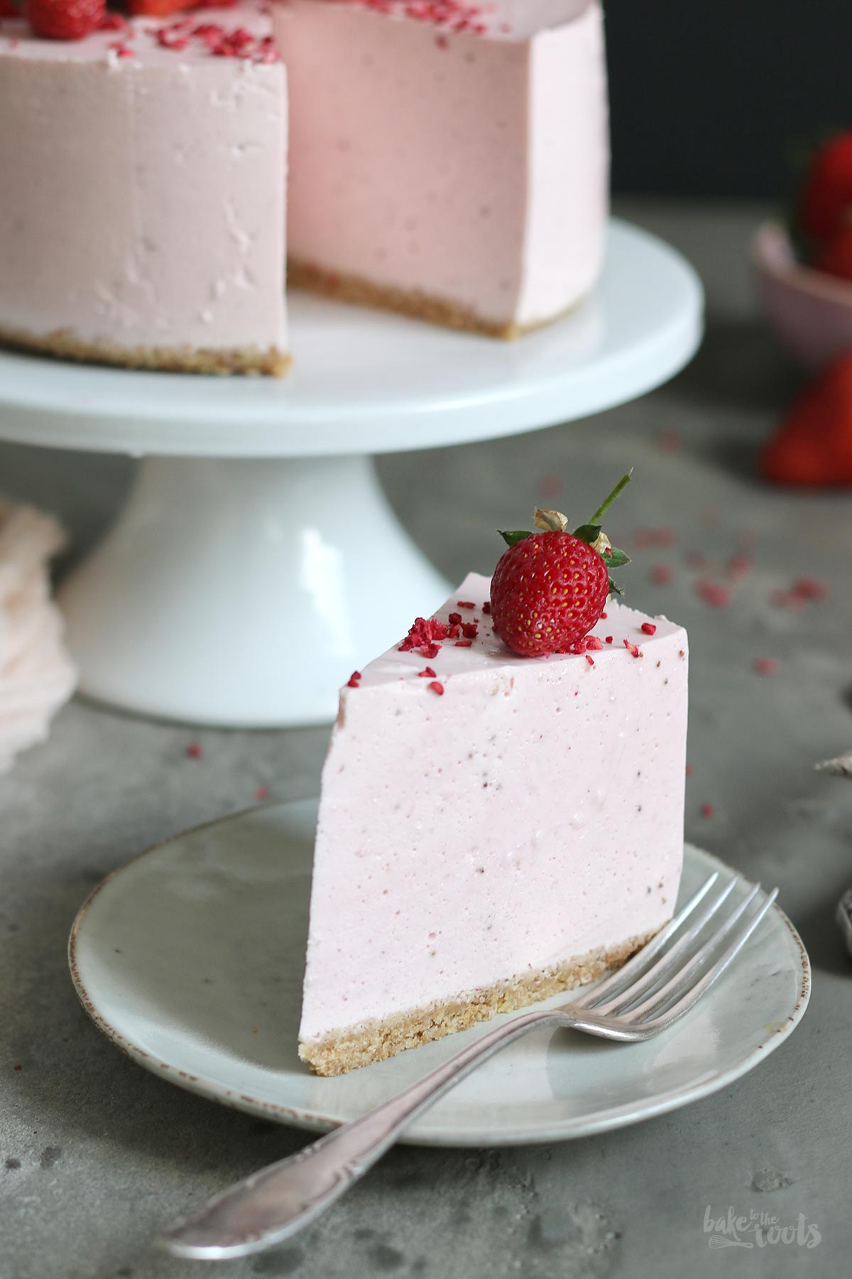 No-Bak Strawberry Mousse Cheesecake | Bake to the roots