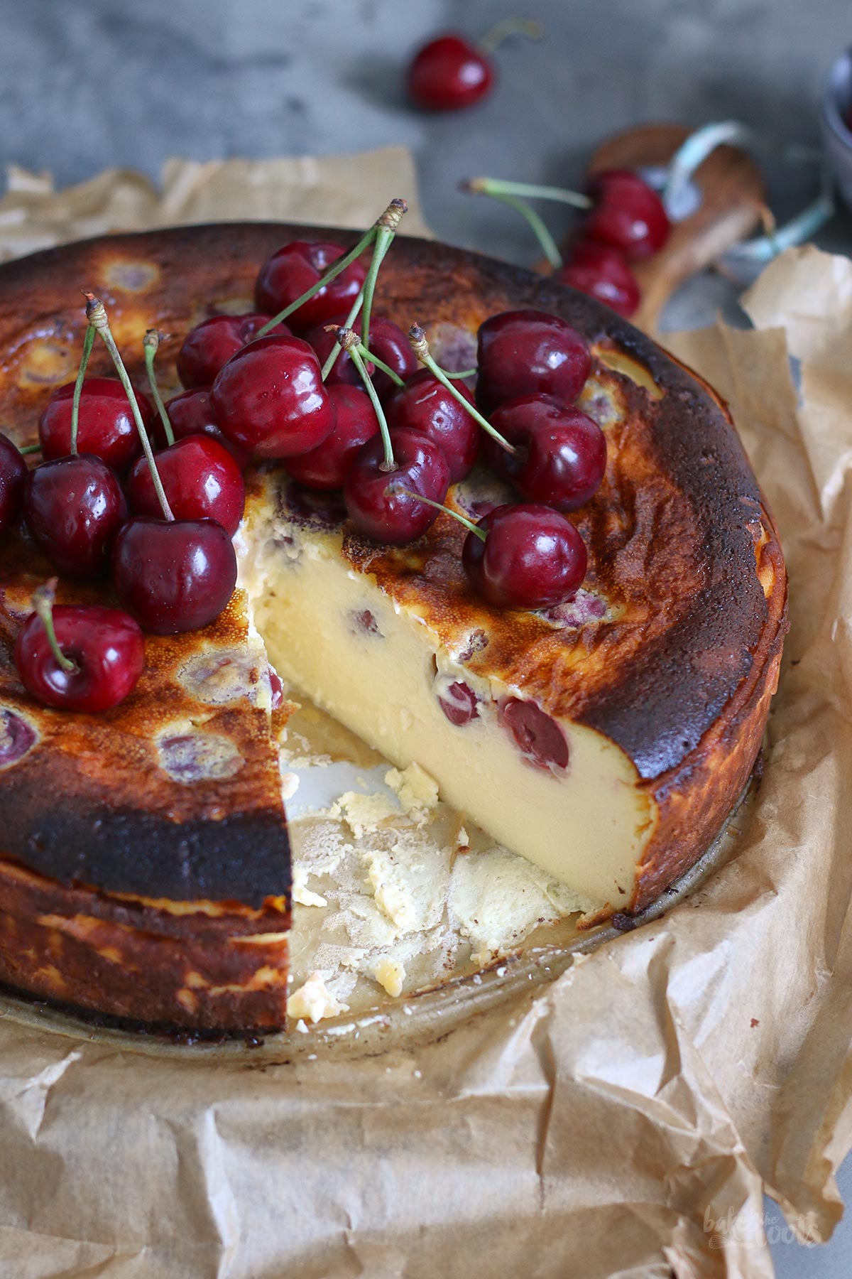 Cherry Basque Burnt Cheesecake (San Sebastian Cheesecake) | Bake to the roots