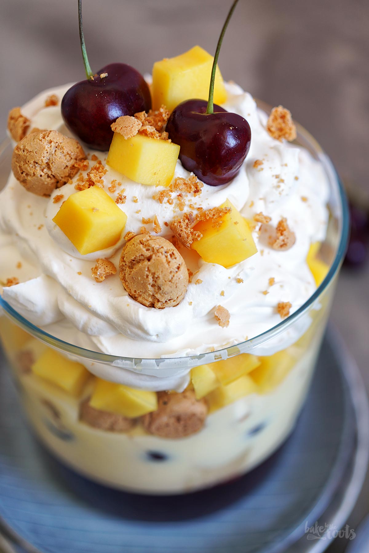 Giant Summer Trifle with Cherries & Mango | Bake to the roots