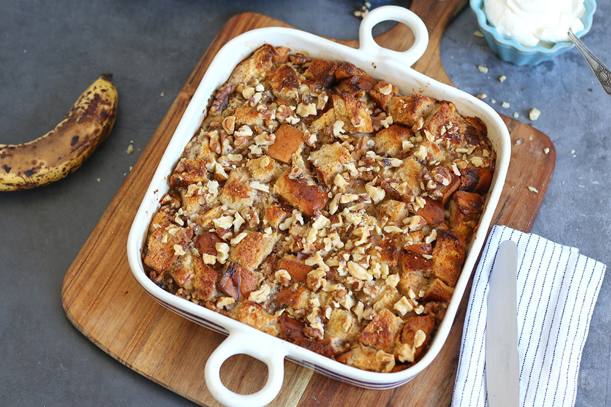Banana & Walnut Bread Pudding | Bake to the roots