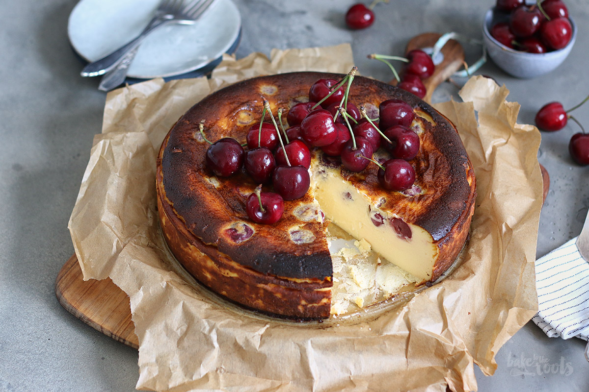 Cherry Basque Burnt Cheesecake (San Sebastian Cheesecake) | Bake to the roots