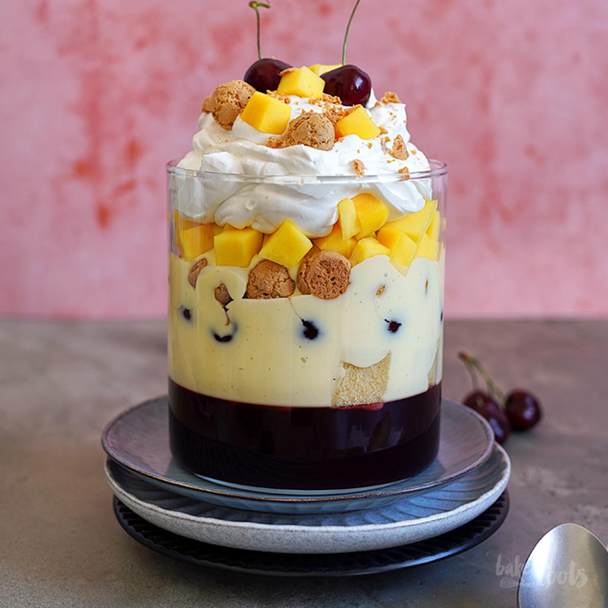 Giant Summer Trifle with Cherries &amp; Mango | Bake to the roots