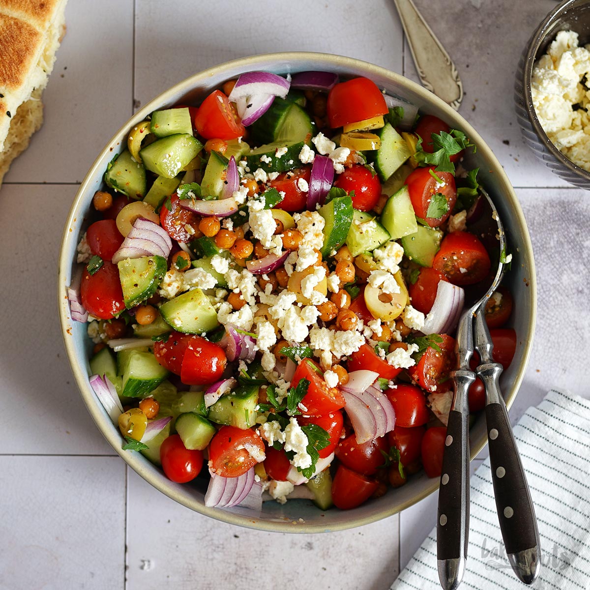 Roasted Chickpea Salad with Feta Bake to the roots