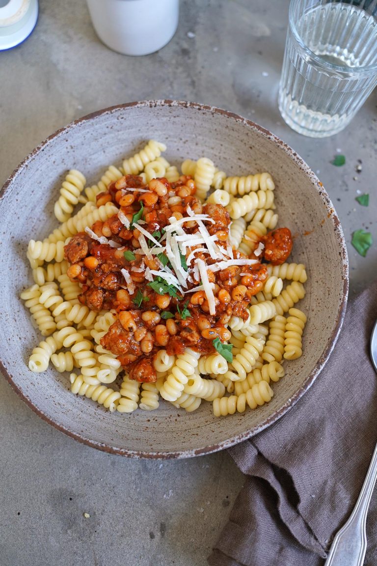 Sausage & Bacon Ragù with White Beans and Polenta BTTR