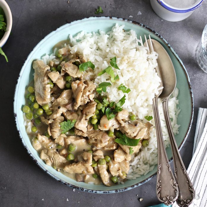 Einfaches Putengeschnetzeltes mit Reis | Bake to the roots