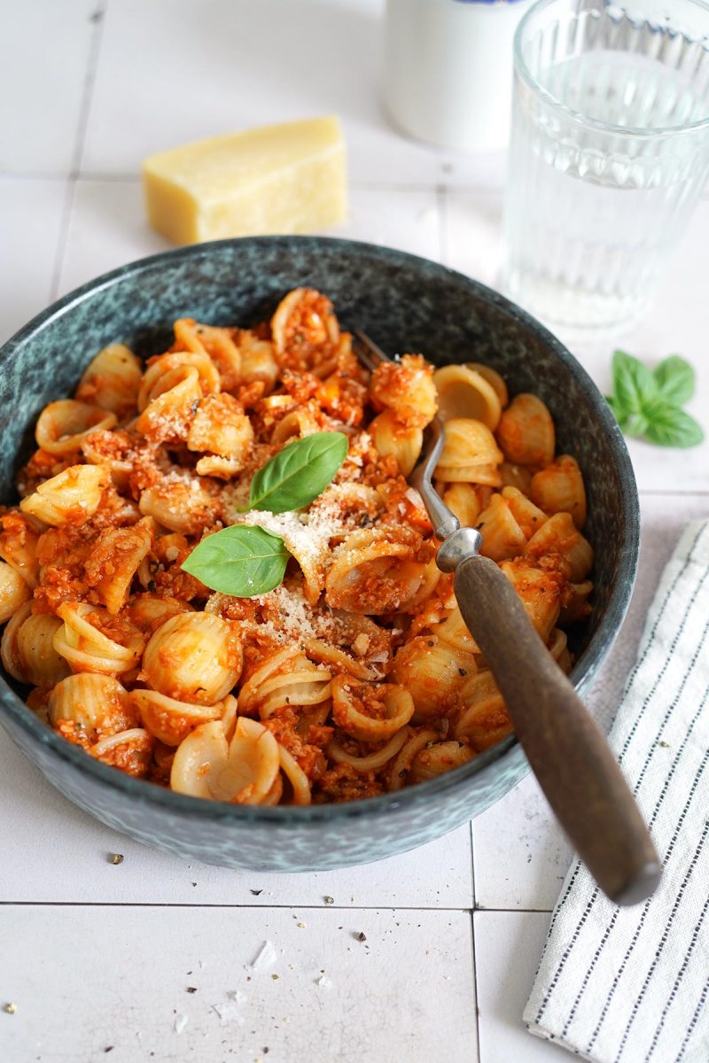 Easy Veggie Bolognese (with Soy Mince) | Bake to the roots
