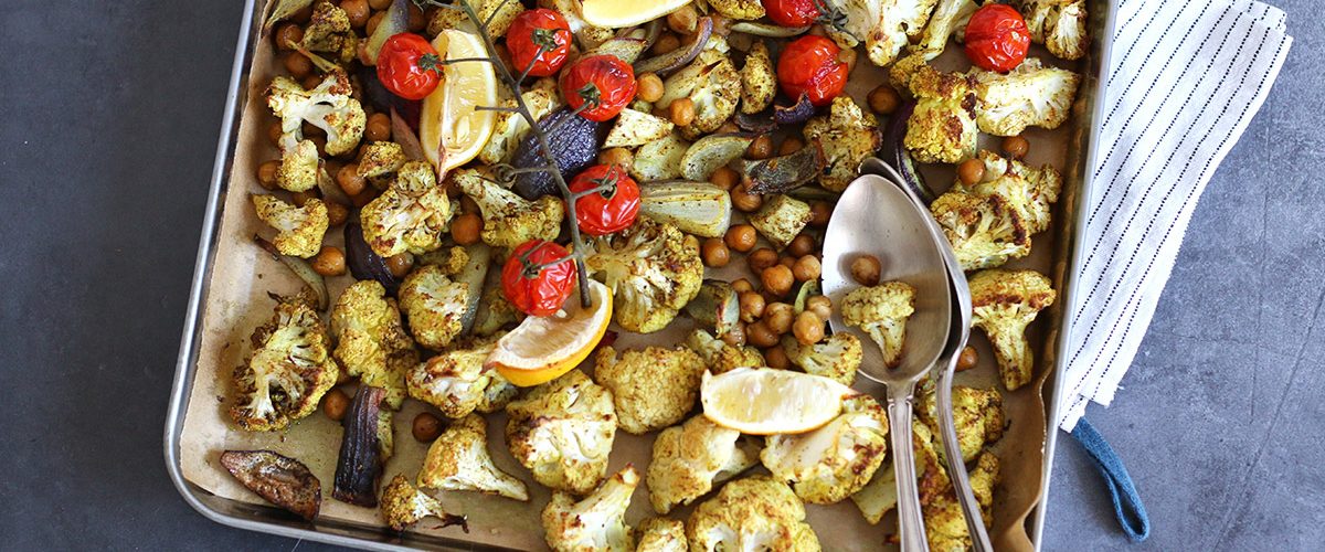 Roasted Cauliflower & Chickpea Oven Veggies | Bake to the roots