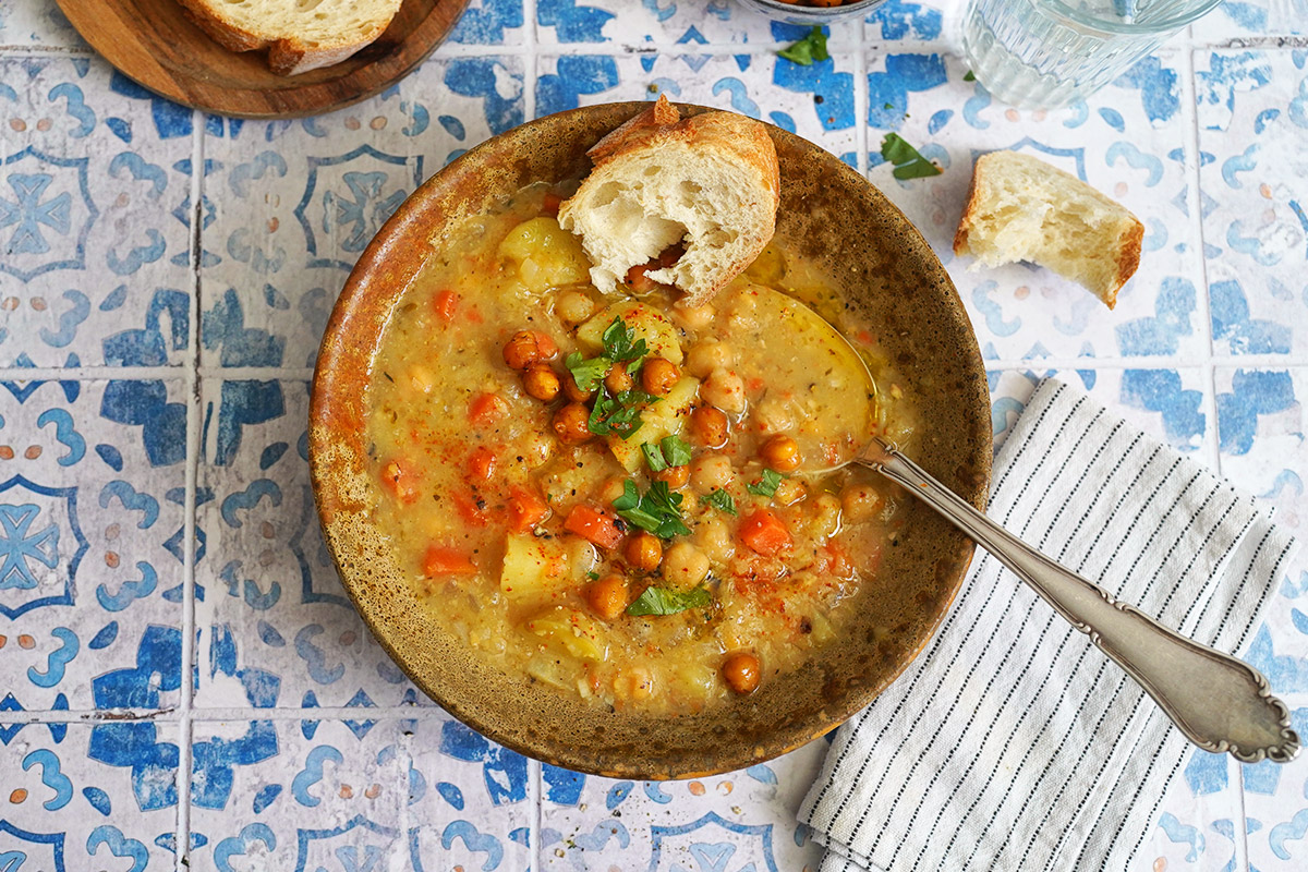Vegan Chickpea & Potato Soup | Bake to the roots