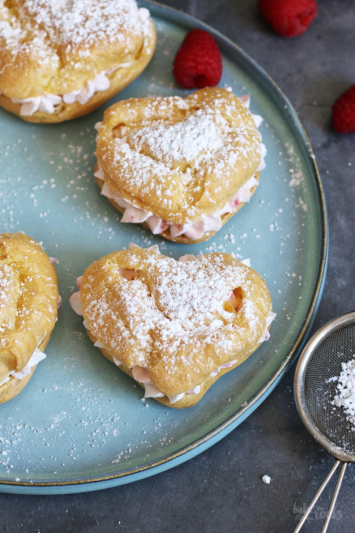 WChoux Pastry Hearts with Raspberry Whipped Cream | Bake to the roots