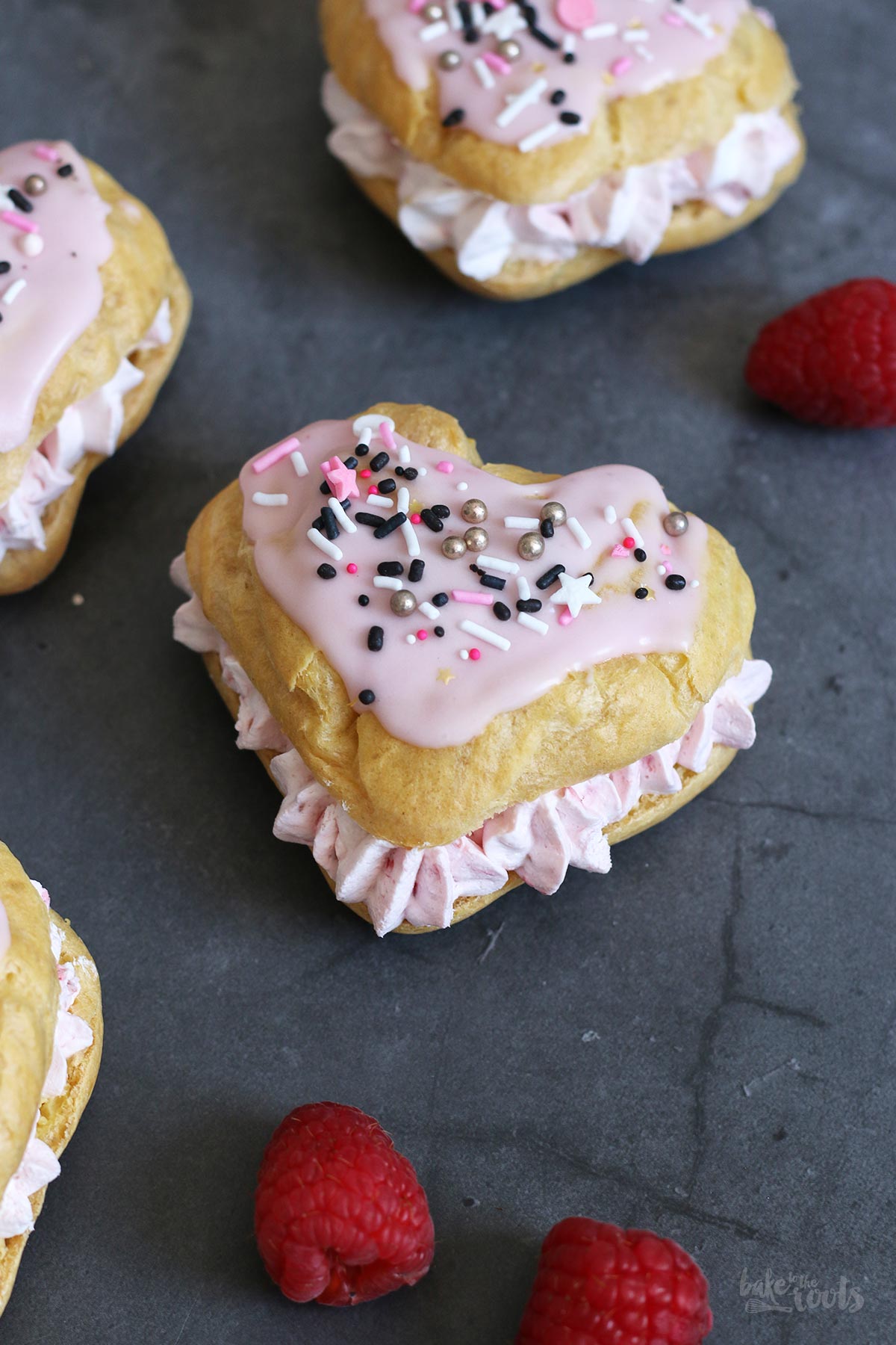 WChoux Pastry Hearts with Raspberry Whipped Cream | Bake to the roots