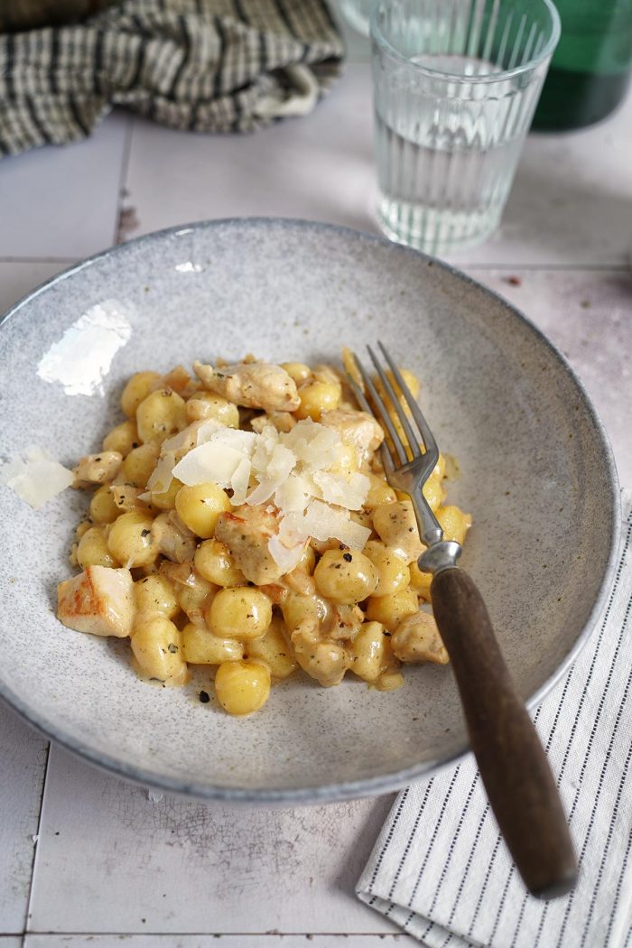 Quick & Easy Gnocchi Chicken Alfredo Bake to the roots