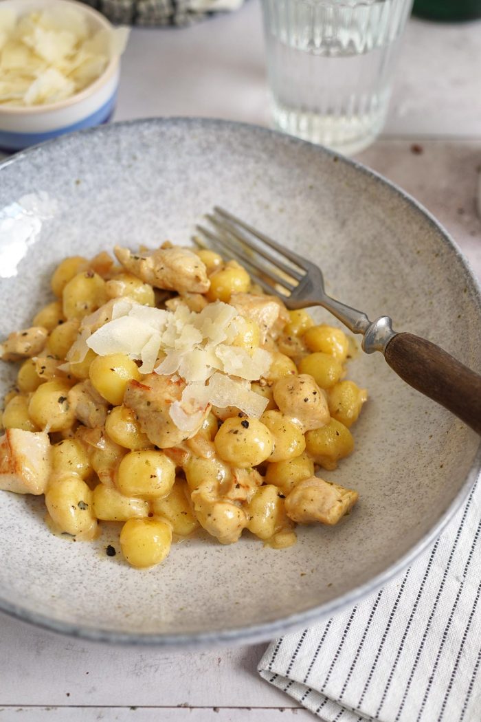 Quick & Easy Gnocchi Chicken Alfredo Bake to the roots