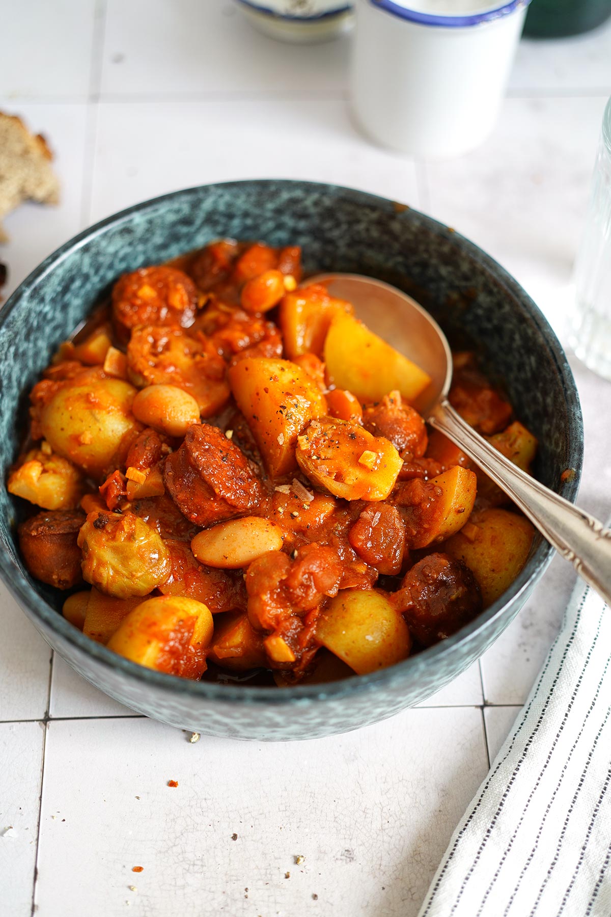 Easy Stew with Potato, Beans, Brussels Sprouts & Chorizo | Bake to the roots