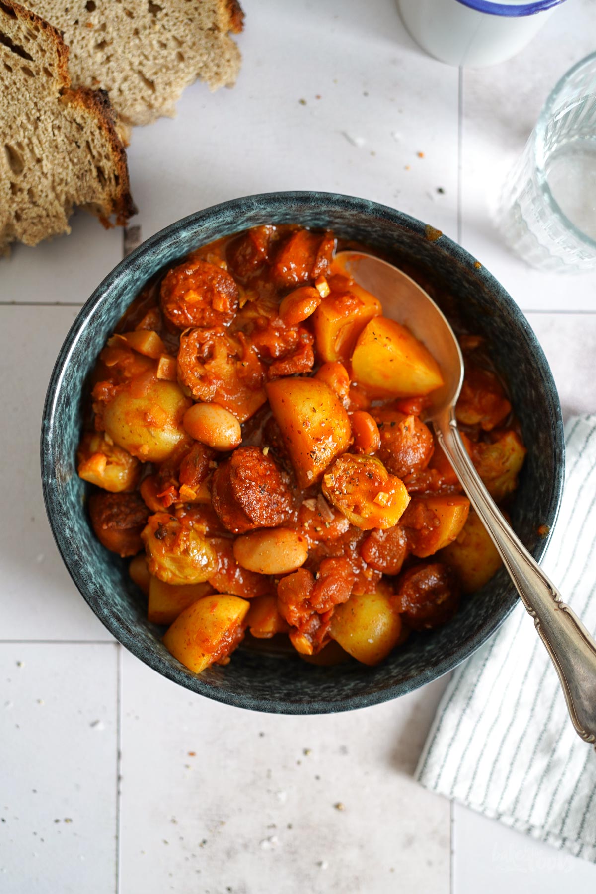 Easy Stew with Potato, Beans, Brussels Sprouts & Chorizo | Bake to the roots