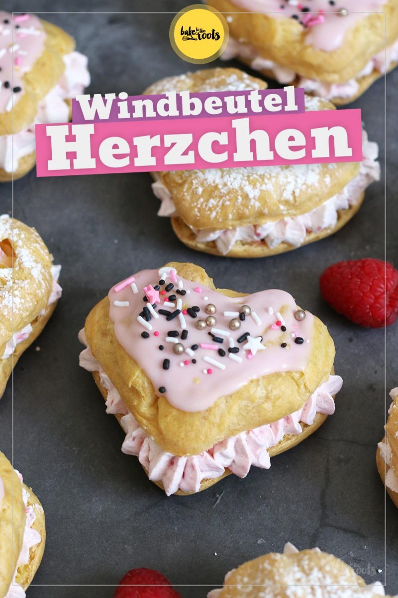 Windbeutel Herzchen mit Himbeersahne | Bake to the roots