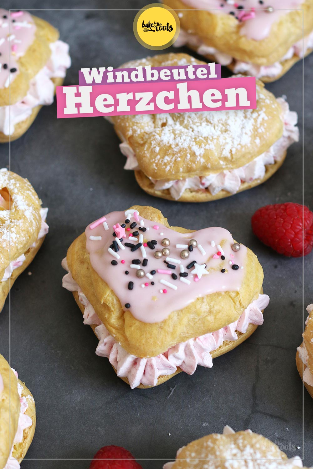 Windbeutel Herzchen mit Himbeersahne | Bake to the roots